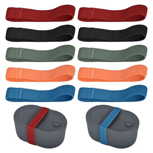 Sxutop 10 Pièces Sangle de Boîte à Bento Boîte à Lunch Bande en 5 Couleurs Sangles Élastiques pour Boîte à Lunch Nylon Bento Box Bandes pour Bureau...