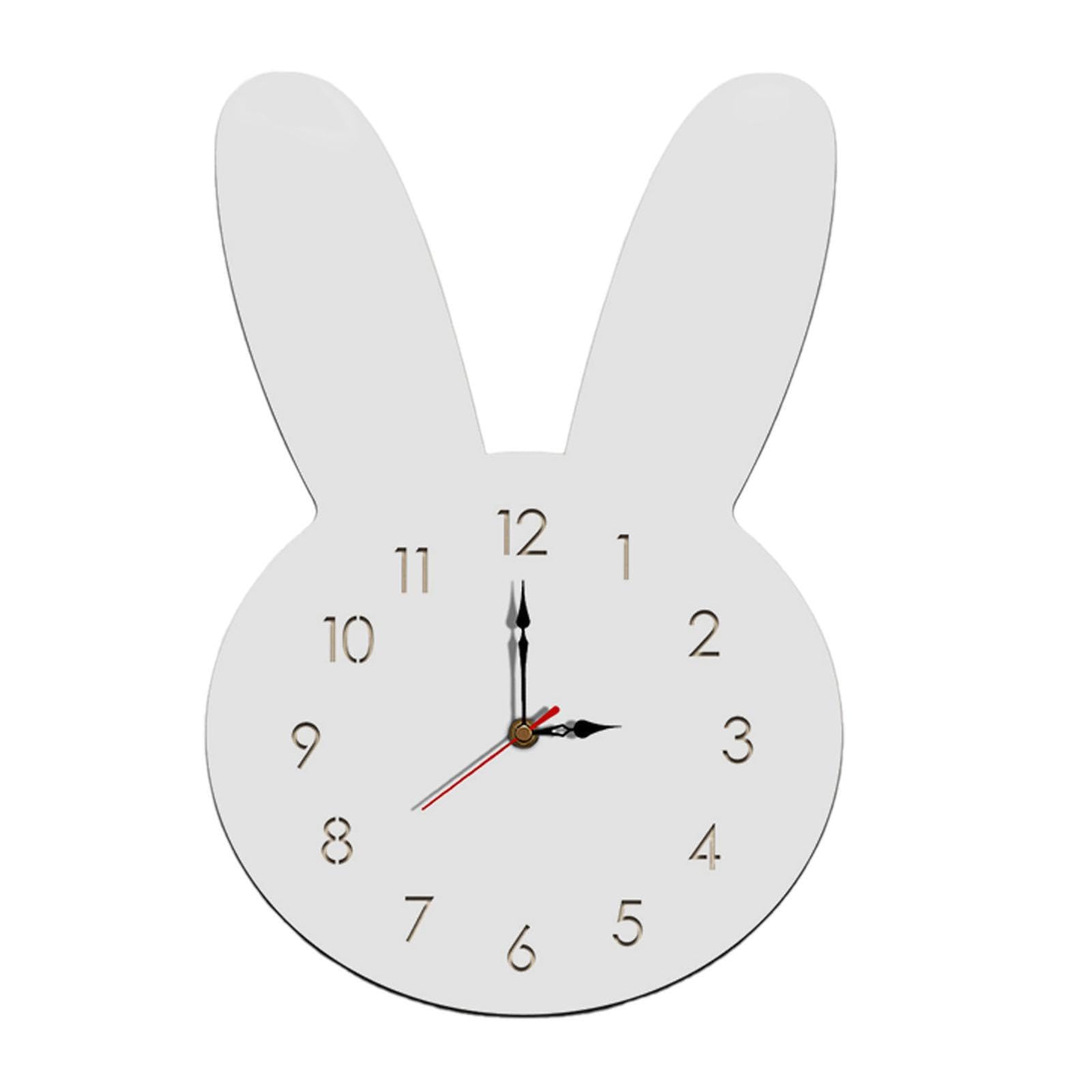 PUXZYAX Office Wall Clock Stylish Rabbit Clock Silent Movement For Nursery Decor Nursery Kids Bedroom Has No Ticking Sound Decorative Clocks For Walls Office, white, 27x18cm