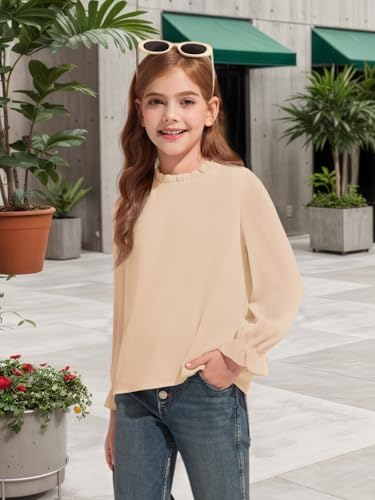 Image of Haloumoning Girls Long Sleeve Shirts Chiffon Blouses 5-14 Years