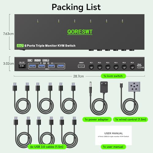 Image of KVM Switch 2 Monitors 6 Computers HDMI + DisplayPort, 8K@30Hz /4k@144Hz Dual Monitor KVM Switcher, 2 Monitor KVM for 6 PC, Widely Used in Education, Scientific Research, and AI Office