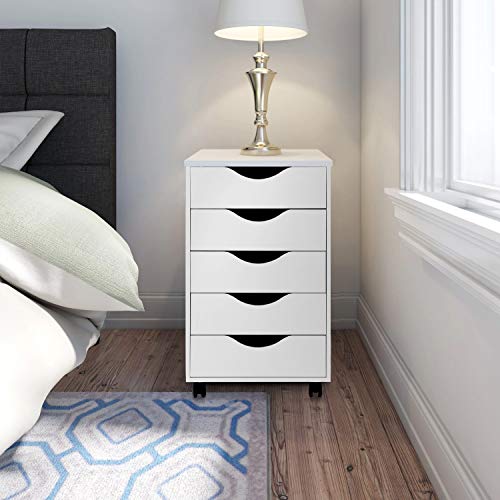 Edgewood 5 Drawer Filing Cabinet Storage File Wood Organizer Dresser Chest, 16"D X 16"W X 26"H, White #TOP3
