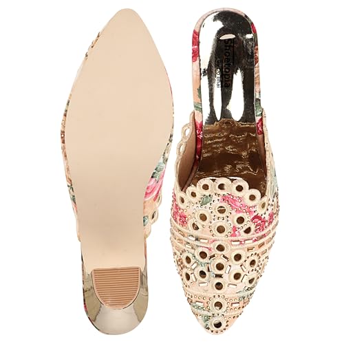 Image of Shoetopia Women's Embroidered Floral Mule Heels - Closed Toe Block Heel Slip-On Party & Ethnic Footwear Sandals