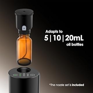 Diffusore senza acqua per oli essenziali per casa, funzionamento a batteria, senza fili, con temporizzazione e 3 livelli di nebbia, auto, camera da letto, ufficio, lega di alluminio nera (nero)