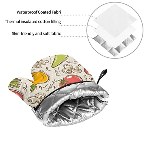 Vegetable Fruit Print Oven Mitts Potholders Set Heat Resistant Oven Mitts Gloves Potholder For Cooking Grilling (4-Piece Set) #TOP7