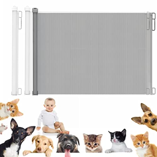 Stair Gates for Dogs, Aluminum Alloy Material Retractable Stair Gate Portable Baby Safety Gate, Child Stair Gate for Outdoor Kitchen, Stairs, Hallways, Double Locking System, Super Wide 130CM, White