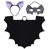 WILLBOND Halloween Bat Costume for Kids Vampire Costume Accessories Bat Wings Ears Headband Mask(Small)