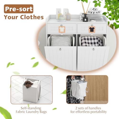 GIANTEX Armario de Suelo de Baño con Cesto Ropa Sucia, Mueble con Cajón y Cesto Abatible, Bolsa Extraíble y Plegable con Asas, Organizador de Madera para Lavandería, Dormitorio (79x40x80cm) - imagen 4