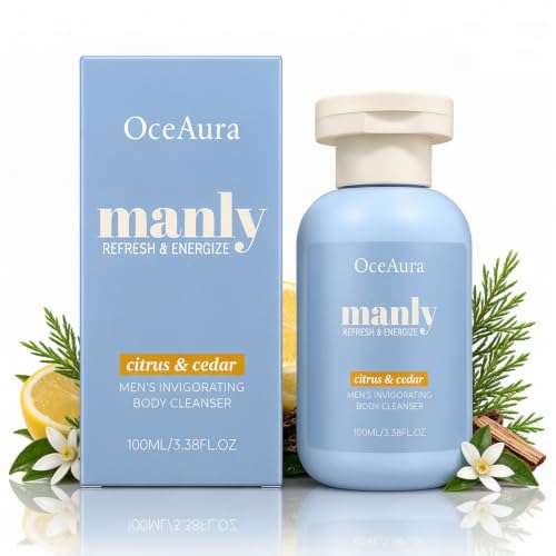 Manly Body Wash for Teen Boys, Natural Body Wash for Boys with Plant-Based Ingredients, Fresh Cedarwood & Citrus Scent, Gentle Daily Cleanser, Hydrating Shower Wash for Teen Guys