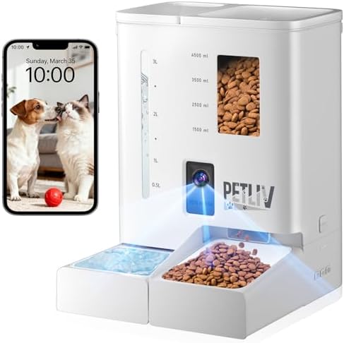 Automatic Cat Feeder 2 Bowls with App, 2K Camera 5L Cat Food Auto...