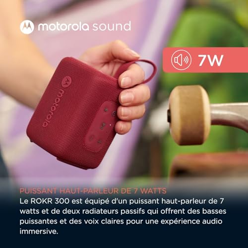 Motorola Sound - Enceinte Bluetooth 5.3 ROKR 300 - Enceinte Portable sans Fil 7W - Enceinte compacte IP67, résistante à l'eau et à la poussière - Durée 12h, Rouge