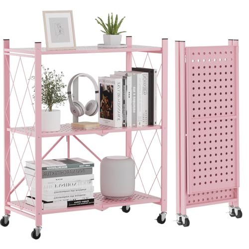 Étagère pliante 3 niveaux rose ALANNG pour rangement maison