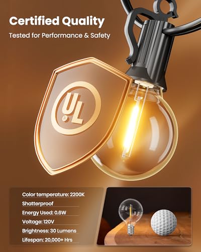 image for Brightown Outdoor String Lights 25 Feet G40 LED Patio Lights, Plug-in,
