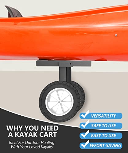 Wiphany Heavy-Gauge Black Metal Made Folding Kayak Cart Dolly Paddleboards Float Mats Jon Boats Width Adjustable Black Kayak Trolley 270Lbs Long Safe Straps Included #TOP2