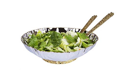 Classic Touch TMGB07 Stainless Steel Salad Bowl with Mosaic Handles - 12.5 x 10 x 5.2 in.