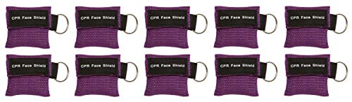 ASA TECHMED - 10 Pcs CPR Mask Keychain Emergency Kit CPR Face Shields for First Aid AED Training Child and Adult CPR Breathing Barrier (Purple)