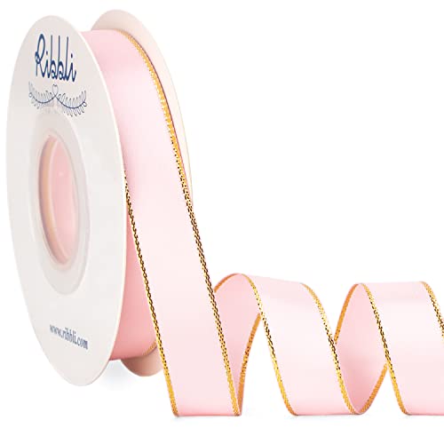 Ribbli Light Pink Satin Ribbon with Gold Edge