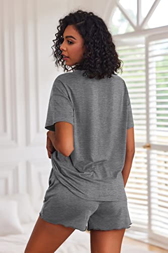 Image of Ekouaer Pajamas Set for Women Short Sleeve Lounge Set 2 Piece Loungewear PJs Soft Cute Lightweight Sleepwear