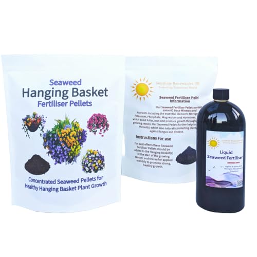 Seaweed Fertiliser Pellets for Hanging Baskets 1kg + Premium Seaweed Liquid Feed 1L | Plant Growth Booster | Plant food | Seaweed Fertiliser | Seaweed Feed