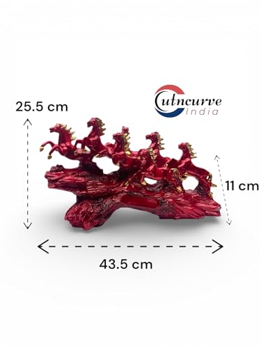 Image of 7 Horse Idol for Vastu | Seven Running Horses Showpiece for Home Decor | Decorative Statue for Good Luck & Prosperity | Resin Vaastu Gift for Living Room or Office (Red)