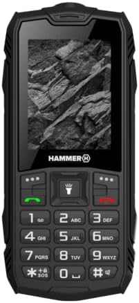 Hammer H Rock Handy ohne Vertrag, Robustes Tastenhandy mit IP68, Taschenlampe, 1800 mAh Akku, stoßfest, Dual SIM, 2,4 Zoll Farbdisplay, Arbeitshandy für Baustelle und Outdoor, Schw