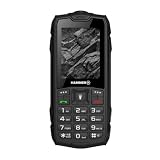 Hammer H Rock Outdoor Cellulare con bottoni senza contratto, display a colori da 2,4", robusto, Mega batteria 1800 mAh, impermeabile (IP68), resistente agli urti, cellulare, torcia, Dual SIM, Black