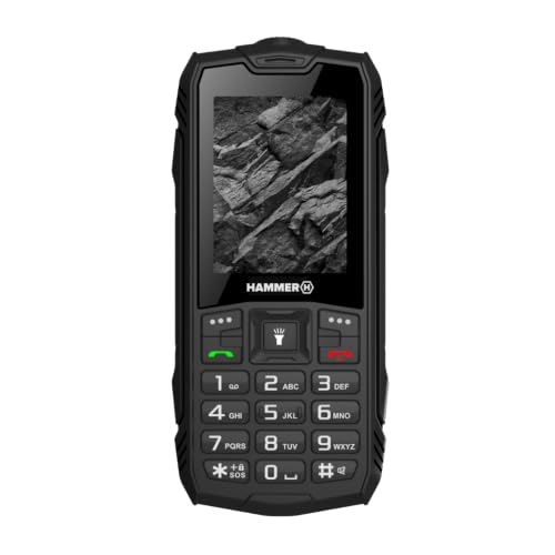 Hammer H Rock Handy ohne Vertrag, Robustes Tastenhandy mit IP68, Taschenlampe, 1800 mAh Akku, stoĂźfest, Dual SIM, 2,4 Zoll Farbdisplay, Arbeitshandy fĂĽr Baustelle und Outdoor, Schwarz