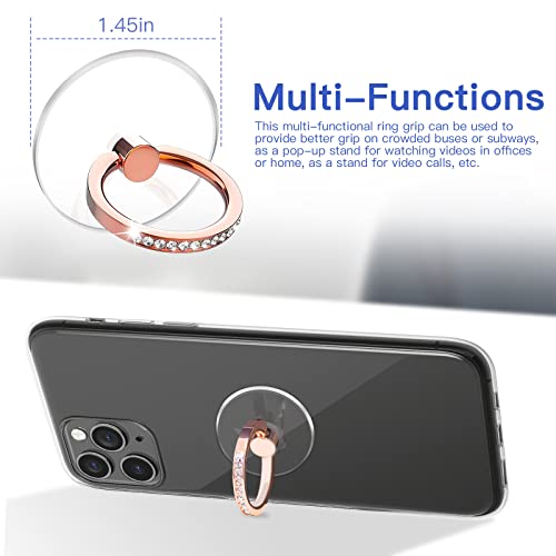 Yinhexi 2 Pcs Transparent Phone Ring Stand Holder Cell Phone Ring Holder Finger Grip 360 Degree Rotation (Rose Gold & Diamond-1) #TOP4