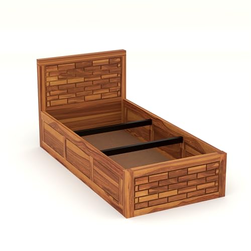 Image of Solid Sheesham Wood Single Size Bed with Box Storage for Bedroom Living Room Single Cot for Home Wooden Palang for Hotel (Honey, Size 6 * 3)