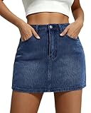 JEKAOYI Womens Denim Skirt Mini Stretch Casual Jean Skirt Zip Fly Y2K Cute Skorts for Women with Pockets Dark Blue