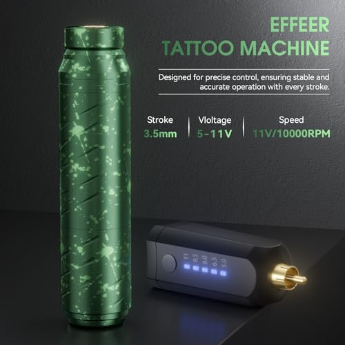 Tattoo Kit - 1600mAh Tattoo Machine Pen with 10 Cartridge Needles, Transfer Paper, and 60ml Transfer Gel for Beginners EF-TK-P753KITB-10