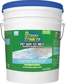 Green Gobbler Pet Safe Ice Melt | 35lb Pail | Fast Acting Treatment | Magnesium Chloride Ice Melt Pellets | Pet & Plant Safe Ice Melter | No Concrete Damage
