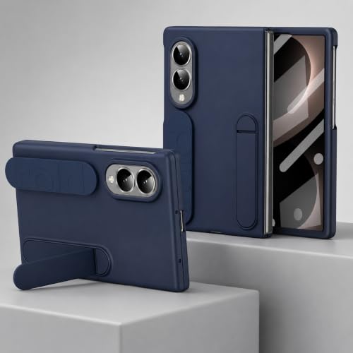 Image of amazon basics 360 Full Protection Case for Samsung Galaxy Z Fold 8 - Built-in Screen Protector, Hinge Guard, Silicon Grip Strap & Kickstand - Blue