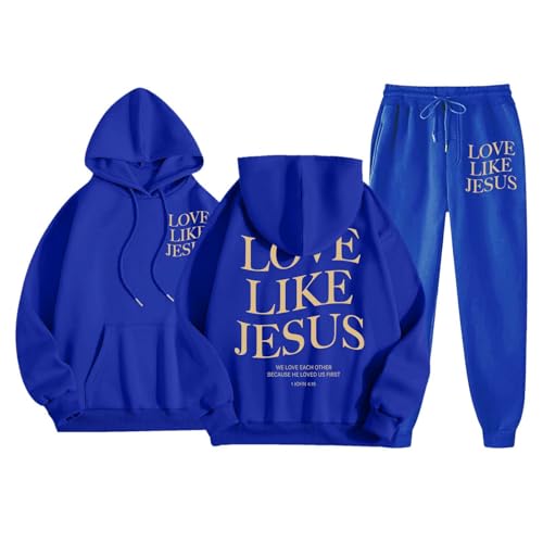 Jesus Hoodie Christian Hoodies and Sweatpants Sets Letter Graphic Printed Comfy Fleece Long Sleeve Pullover Sweatshirts