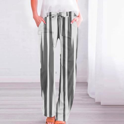 Womens High Waist Casual Linen Pants Drawstring Straight Leg Lounge Plus Size Adjustable Tie Knot Flowy Trousers4