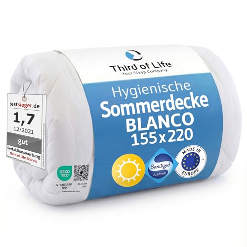Sommerdecke 155x220 BLANCO, Extra luftige Bettdecke mit Hygieneausrüstung – Ansicht 1