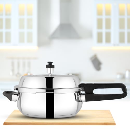 Image of GARUDA NRI Stainless Steel Pressure Cooker with Glass Lid, Handi Shape, Sandwich Bottom, Induction Compatible (9 Litres)