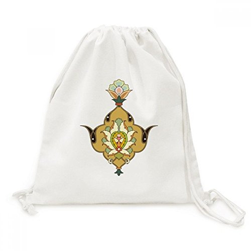Toile drawstring backpack au motif feuille baroque artistique exclusif