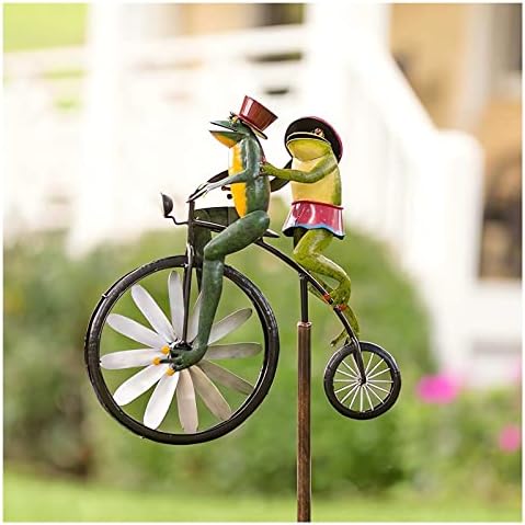 Vintage Bicycle Metal Wind Spinner - 2023 New Cat Garden Kinetic Spinners Yard Metal Windmills, Garden Ornaments Frogs Decor Outdoor Lawn Metal Art Sculptures & Statues Decorations (A- Frogs)