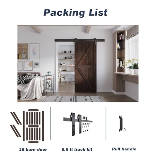 Image of FREDBECK 36 x 80 Brown Wood Barn Door with Hardware Included,K-Frame,Coffee