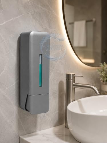 Image of BATH GURU ABS Liquid Soap Dispenser for Bathroom Wash Basin | Kitchen Sink | 350ml Heavy Duty Refillable Wall-Mounted Handwash Dispenser for Home,Offices, Hotels, and Commercial Washrooms (Gun Grey)