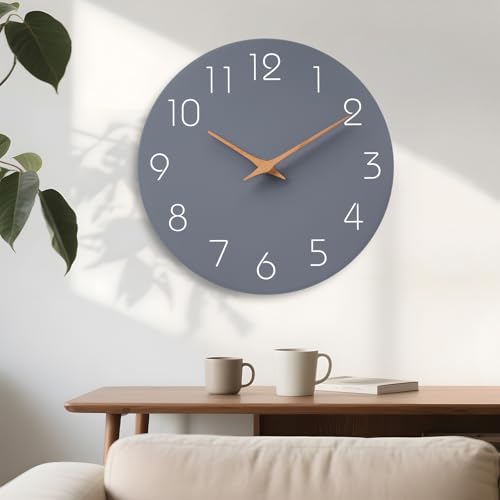 Image of Mosewa Large Wall Clock 18 Inch Gray Modern Flatwood Silent Non Ticking Battery Operated Decorative for Bedroom Bathroom Living Room Kitchen Home Office Hotel