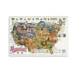 メジャーリーグ 地図 ポスター (4) ウォールアート キャンバス 印刷 画像の絵 壁掛け 飾り ホーム装飾16x24inch(40x60cm)