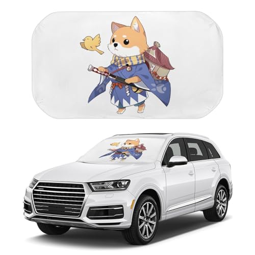 車用サンシェード かわいい 柴犬 犬柄 和風 武士 折りたたみ式 傘型 遮光 遮熱 取付簡単 収納便利