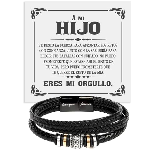 Pulsera de cuero trenzado para hombre a mi Hijo Ideas de regalo para él Navidad Cumpleaños - Caja de regalo con DEDICACIÓN incluida (Mi Hijo) Pulsera de cuero trenzado para hombre a mi Hijo Ideas de regalo para él Navidad Cumpleaños - Caja de regalo con DEDICACIÓN incluida (Mi Hijo)