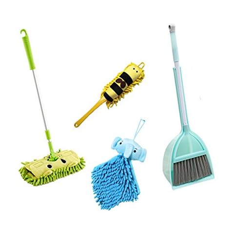 Xifando Kid's Housekeeping Cleaning Tools Set-5pcs,Include Mop,Broom,Dust-pan,Brush,Towel Cover