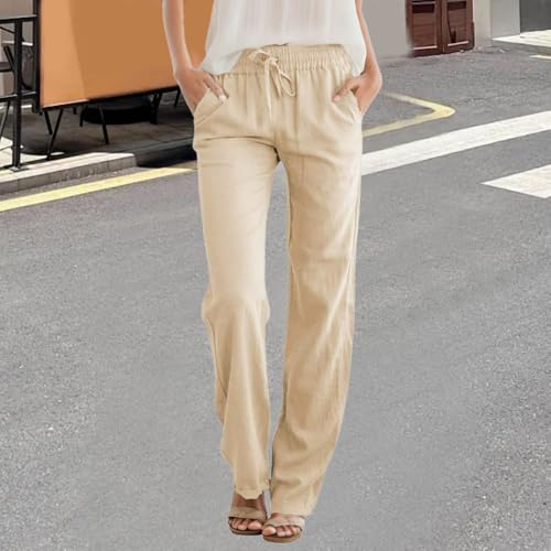 Women's Linen Drawstring Pants - High Waist Loose Fit with Side Pockets - Main Image