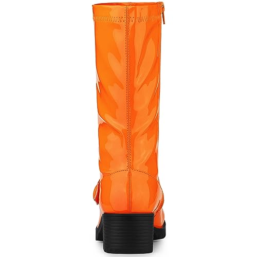 Allegra K Women's Mid Calf Boots Chunky Heels Patent Leather GO GO Boots3