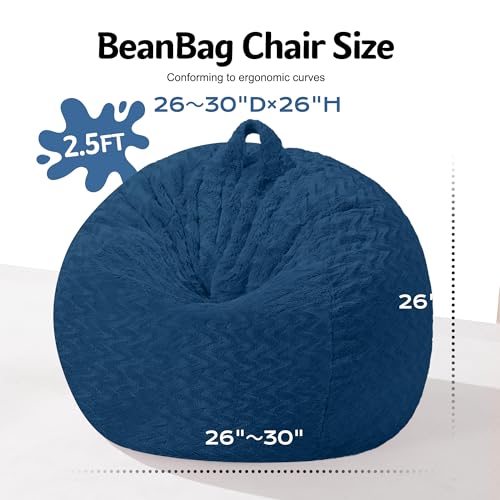 Image of HABUTWAY 2FT Bean Bag Chair,Giant Bean Bag Chairs for Adults,Big Bean Bags with Memory Foam Filled, Large Beanbag Chairs with Chevron Plush Cover-Blue