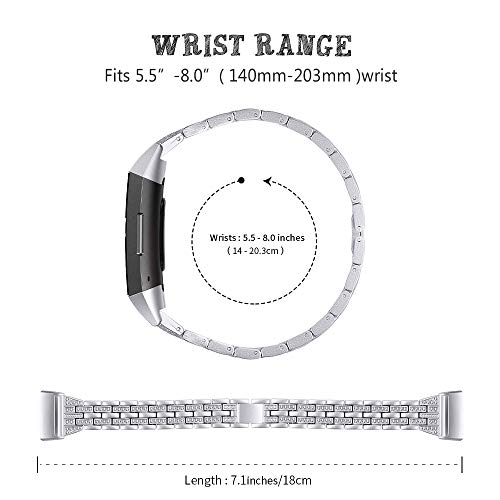 Chic Bling Bands Compatible with Fitbit Charge 4/Charge 3/Charge 3 SE Fitness Tracker,Rhinestone Dressy Bracelet Stainless Steel Metal Replacement Strap for Wristbands Jewelry Strap Women by FitTurn - Used condition - Image 2