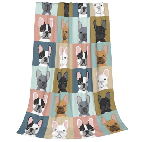 Newhomestyle Coperta con bulldog francese, super morbida, anti-pelucchi, in flanella, calda, accogliente, leggera, per divano, letto, decorazione, 125 x 100 cm